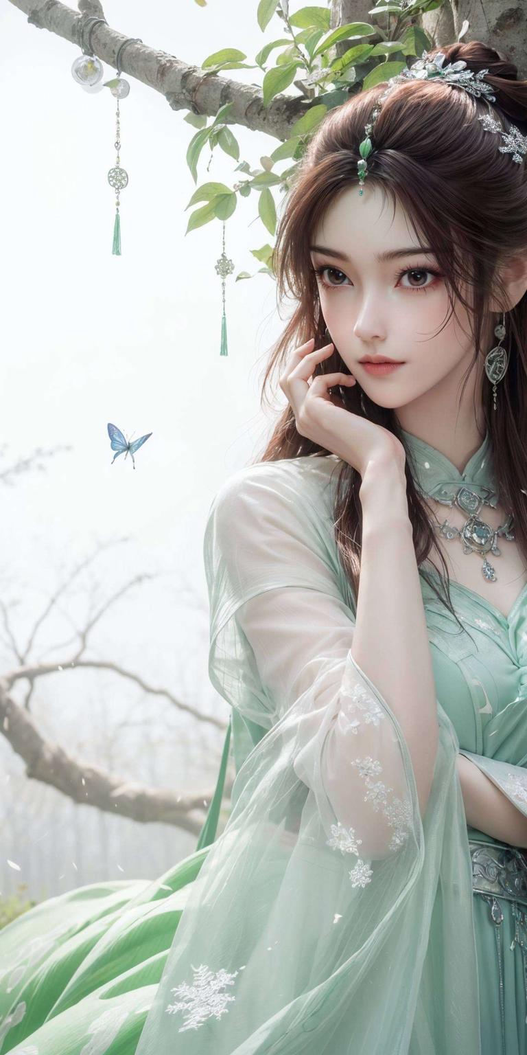 折叠屏上仙气萦绕青衫素裹